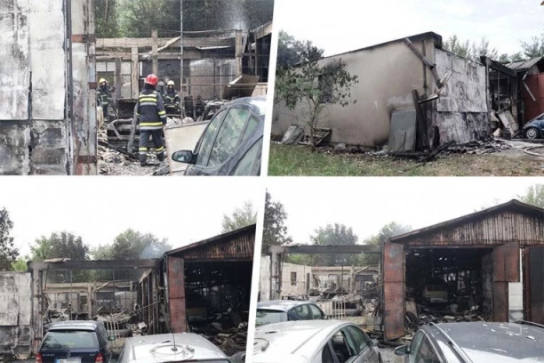 PRVI SNIMCI IZGORELE GARAŽE U BATAJNICI! Urušio se krov, od automobila ostale samo olupine! Dim i dalje kulja! (FOTO, VIDEO)