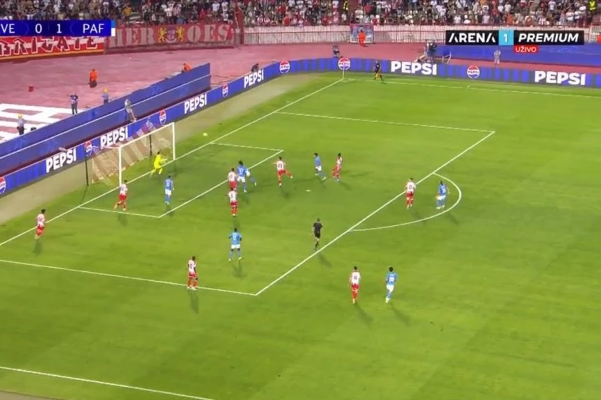 MALO JE FALILO DA PAFOS DUPLIRA PREDNOST PROTIV ZVEZDE: Pogledajte kako je poništen gol Bruna - igrao je rukom! (VIDEO)
