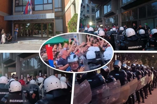 GAĐALI POLICIJU KAMENICAMA I PIROTEHNIČKIM SREDSTVIMA! Ovo su slike užasnog nasilja blokadera ispred Filozofskog fakulteta u Novom Sadu! (FOTO, VIDEO)