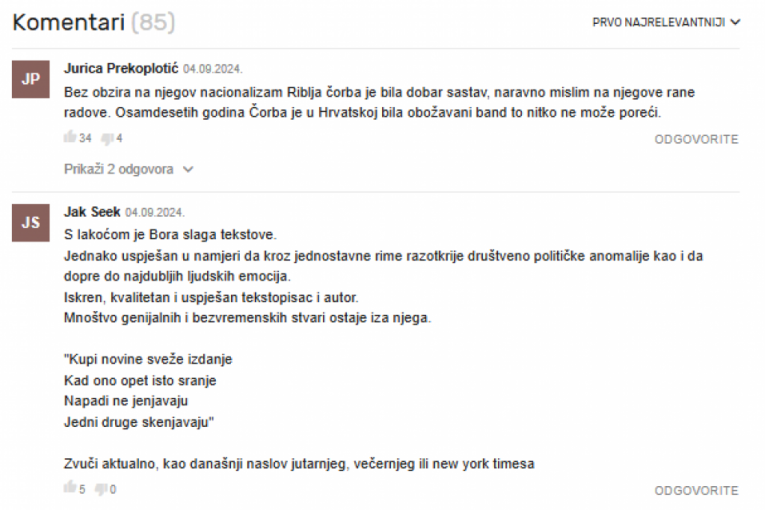 Neki od komentara na portalu Index.hr