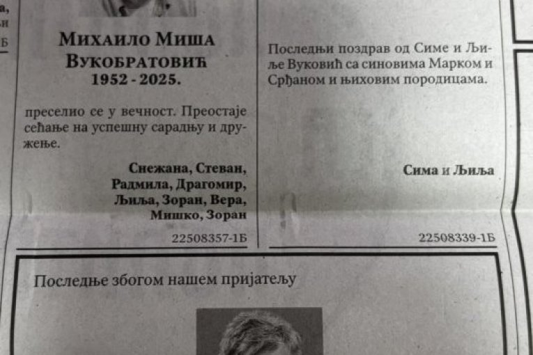 Čitulje za Mihaila Vukobratovića