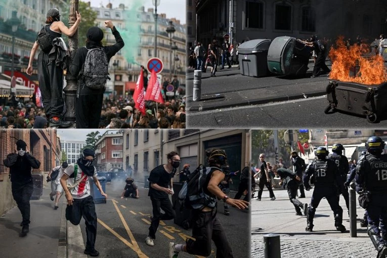 NAPAD NA ZGRADU MINISTARSTVA UNUTRAŠNJIH POSLOVA, AUTO-PUT U PLAMENU! Jezivi snimci iz Francuske, krvavi obračun policije i demonstranata (VIDEO)