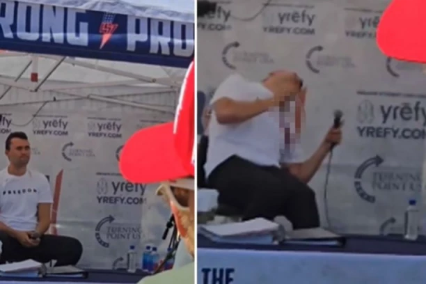 POGLEDAJTE SNIMAK ATENTATA NA ČARLIJA KIRKA! Obrača se masi, a onda samo pada!  KRV ŠIKLJA NA SVE STRANE! (VIDEO)