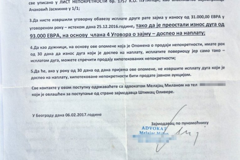 Opomena o prodaji nepokretnosti