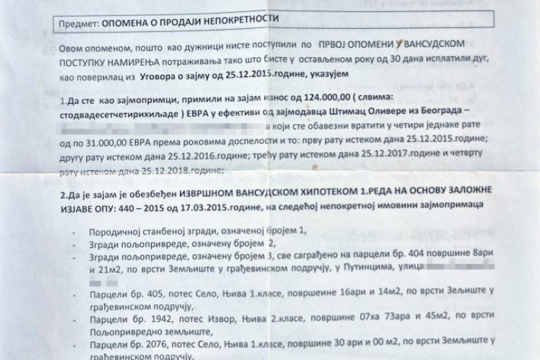 Opomena o prodaji nepokretnosti