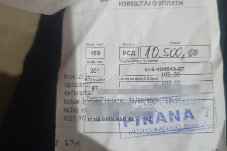 Uplatnice koje nisu prosleđene