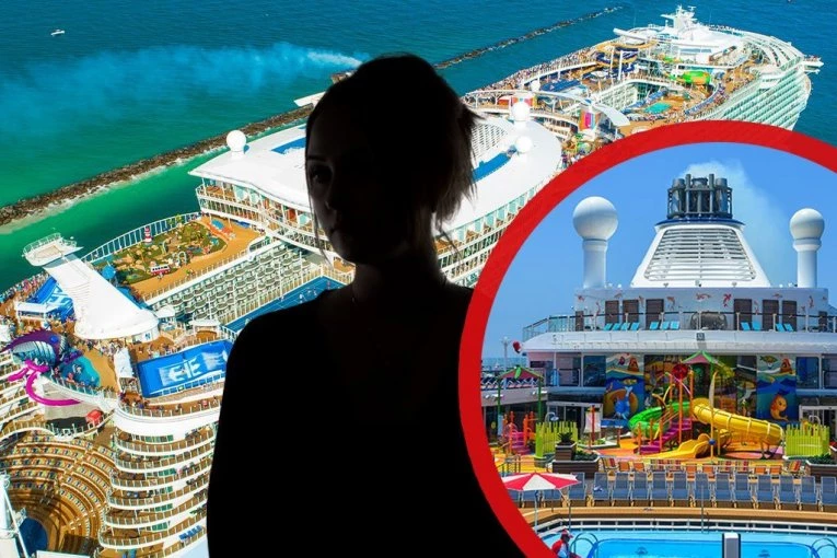 ŽENA SE ZAGLAVILA U TOBOGANU NA KRUZERU IZNAD OKEANA! Panično pokušava da se spasi, gura se nogama i rukama - bez izlaza na 30 metara iznad vode! (VIDEO)