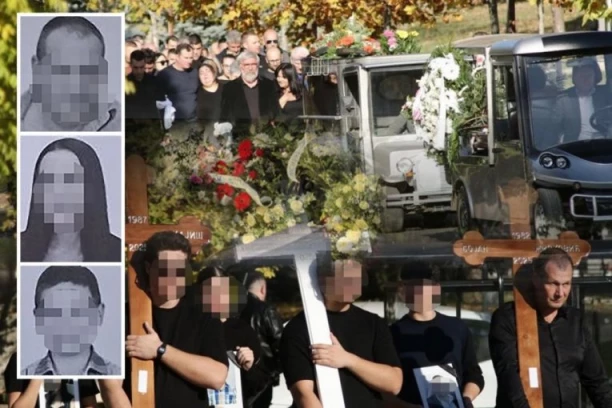 DETALJ KOJI NE MOŽE DA SE ZABORAVI! Samo jedan kovčeg je bio DRUGE BOJE na sahrani porodice nastradale kod West 65 - BOJAN, DIJANA I MIHAILO POČIVAJU U ISTOJ GROBNICI! (FOTO, VIDEO)