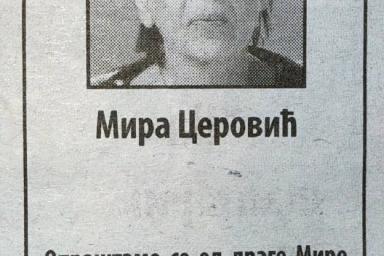 Čitulja za Mirjanu Cerović