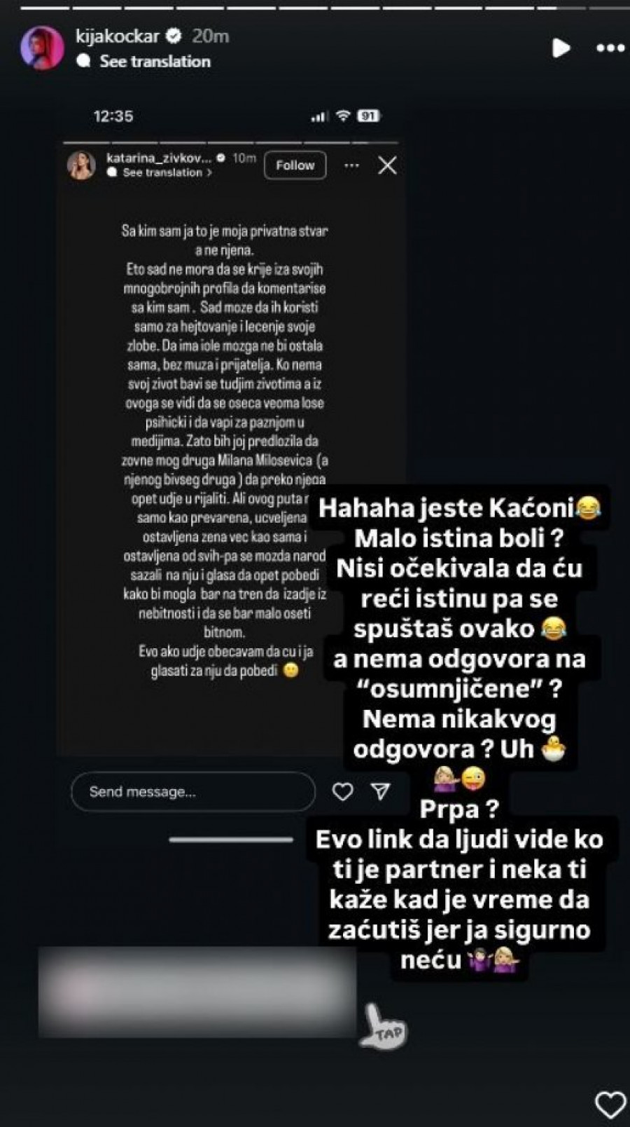 NEK TI PARTNER KAŽE KAD JE VREME DA ZAĆUTIŠ! Kija Kockar odgovorila Katarini Živković: Svima deliš intimni snimak... (GALERIJA)