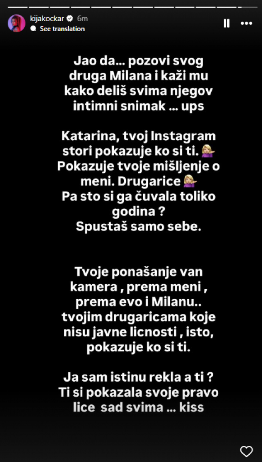 NEK TI PARTNER KAŽE KAD JE VREME DA ZAĆUTIŠ! Kija Kockar odgovorila Katarini Živković: Svima deliš intimni snimak... (GALERIJA)