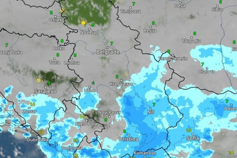 Kretanje padavina u Srbiji danas