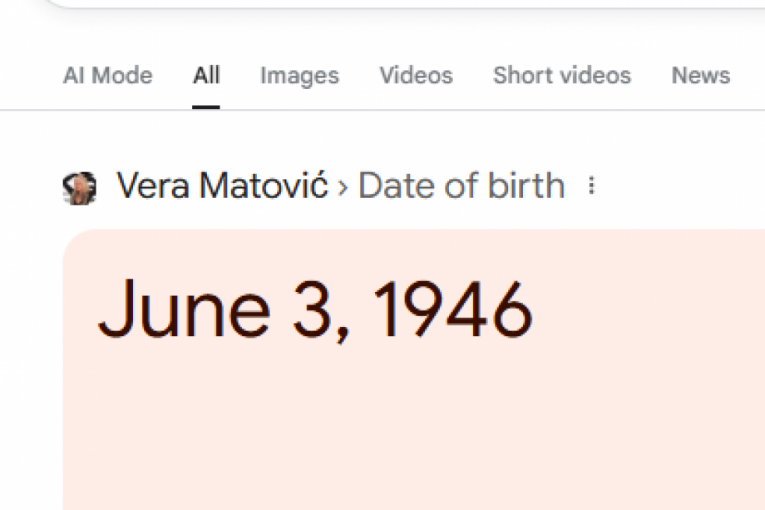 Internet podaci o Veri Matović