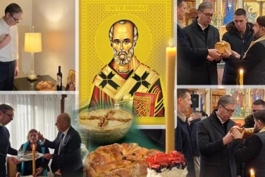 POGLEDAJTE KAKO JE SVE VUČIĆ SLAVIO SLAVU! Predsednik sekao kolač u Briselu dok se borio za Srbiju