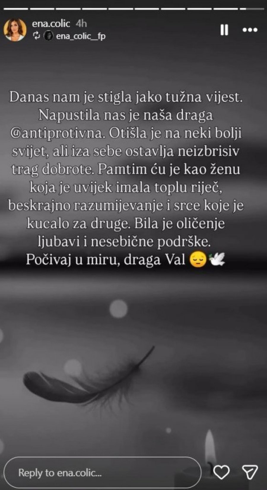 CRNA OBJAVA NA PROFILU ENE ČOLIĆ, POTVRĐENE NAJTUŽNIJE VESTI! Osvanula oproštajna poruka, NACIJA GRCA U SUZAMA: PUTUJ S ANĐELIMA!