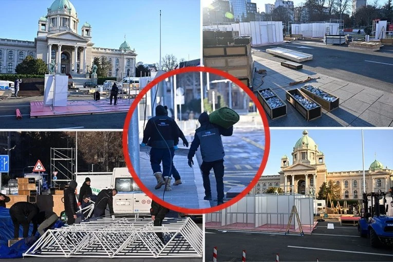 UKLONJENI ŠATORI, BOŽIĆNO SELO ISPRED SKUPŠTINE: Počelo postavljanje objekata - evo kako sada izgleda ćaćilend! (FOTO)