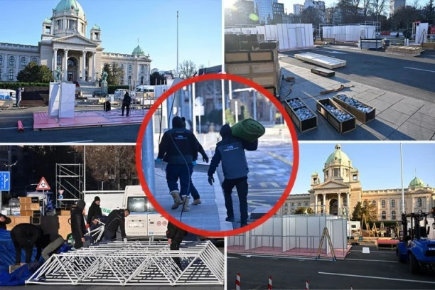 UKLONJENI ŠATORI, BOŽIĆNO SELO ISPRED SKUPŠTINE: Počelo postavljanje objekata - evo kako sada izgleda ćaćilend! (FOTO)