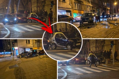 SAOBRAĆAJKA U CENTRU BEOGRADA: Automobil završio na trotoaru - ZAŠTITNA OGRADA I DELOVI AUTOMOBILA SVUDA PO ULICI! (FOTO, VIDEO)