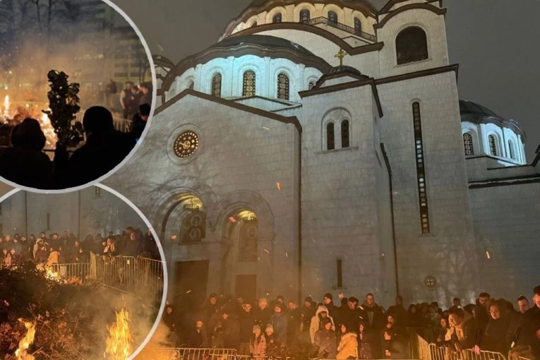 VERNICI U VELIKOM BROJU PRISTIŽU ISPRED HRAMA SVETOG SAVE: Badnjak zapaljen, sve spremno za ponoćnu liturgiju (VIDEO)