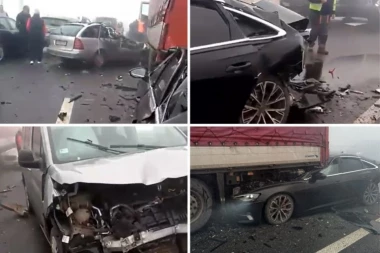 VOZILA SMRSKANA, AUTOMOBIL ZAGLAVLJEN ISPOD KAMIONA! Težak lančani sudar kod tunela Munjino brdo! (VIDEO)