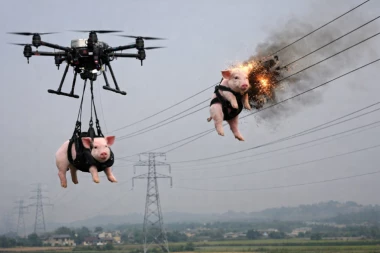 KINEZ NAPRAVIO LOM! Dronom prevozio prasiće, jedno zapelo o dalekovod - LJUDI SATIMA BILI BEZ STRUJE, ŽIVOTINJA ISTO TOLIKO VISILA NAGLAVAČKE U VAZDUHU!