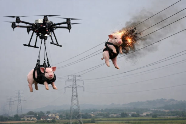 KINEZ NAPRAVIO LOM! Dronom prevozio prasiće, jedno zapelo o dalekovod - LJUDI SATIMA BILI BEZ STRUJE, ŽIVOTINJA ISTO TOLIKO VISILA NAGLAVAČKE U VAZDUHU!