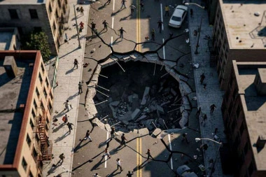 APOKALIPTIČNE SCENE NA ULICI! Asfalt PUCA i NESTAJE pred očima – ogroman krater GUTA sve, ljudi BEŽE u PANICI! (FOTO, VIDEO)