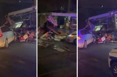 KARAMBOL U KRNJAČI! Automobil se zakucao u trafiku - STRAVIČAN SNIMAK SA LICA MESTA! (VIDEO)