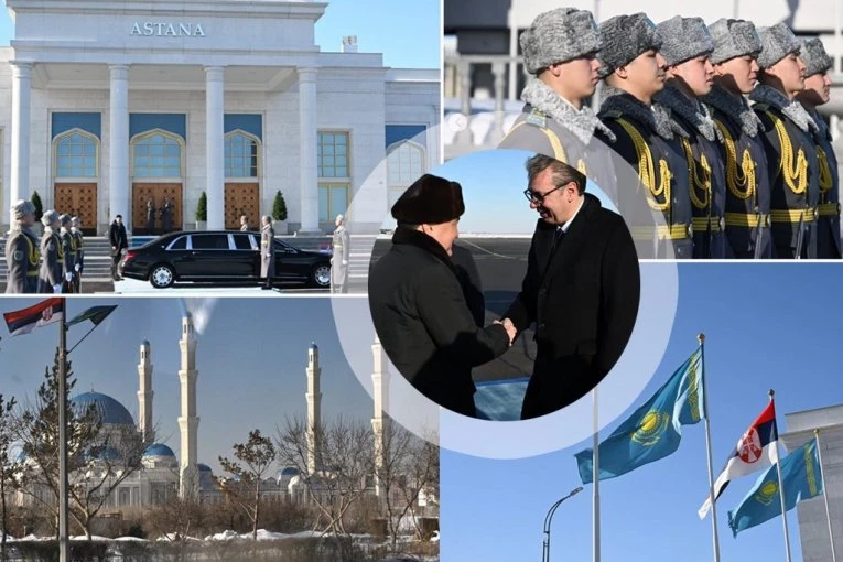 VOJNI ORKESTAR I NAJVIŠA ČAST! Svečani doček za predsednika Vučića u Astani! (VIDEO)