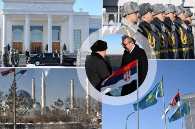 ASTANA OKIĆENA SRPSKIM TROBOJKAMA U VUČIĆEVU ČAST! Predsednik dočekan uz sve počasti (FOTO)