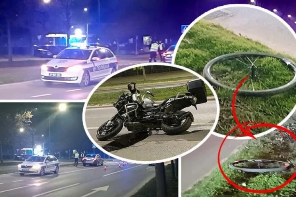 PRVE SLIKE JEZIVE NESREĆE U NOVOM SADU! Motociklista pokosio biciklistu na pešačkom prelazu! DELOVI VOZILA RASUTI PO PUTU! (FOTO, VIDEO)
