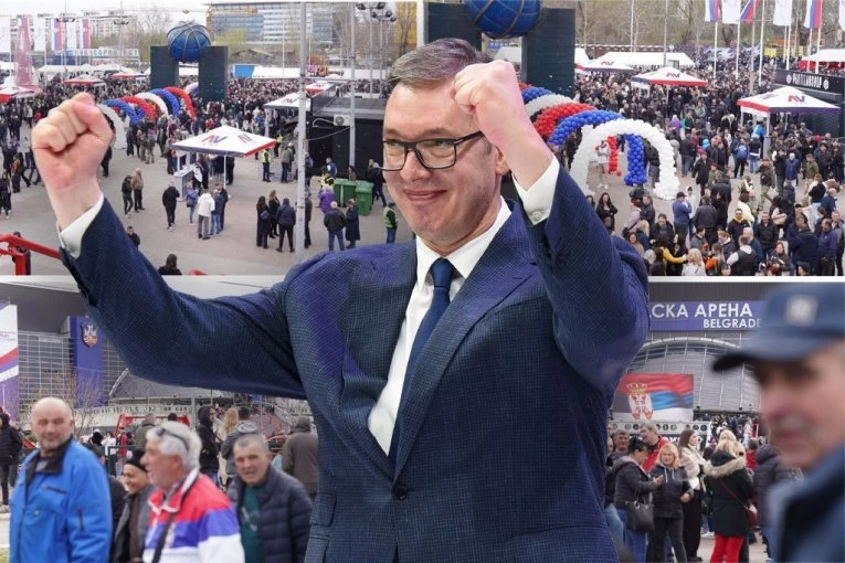 TROBOJKE SE VIJORE, SVE JE SPREMNO ZA VELIKI SKUP! Arena već puna, stigla velika podrška predsedniku Vučiću!