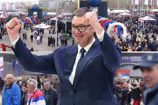 TROBOJKE SE VIJORE, SVE JE SPREMNO ZA VELIKI SKUP! Arena već puna, stigla velika podrška predsedniku Vučiću!