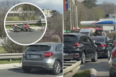 ŽESTOK SUDAR MOTORA I AUTOMOBILA KOD ARENE! Hitna pomoć na licu mesta, formirala se dugačka kolona! (VIDEO)