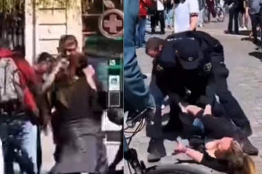 HOĆE LI SADA REAGOVATI EU? Pogledajte snimak upotrebe SILE SLOVENAČKE POLICIJE! Brutalno nasilje VLASTI nasred trga - DEVOJKA  VAN SEBE! (VIDEO)