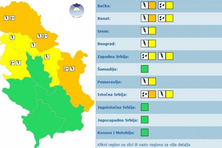 Meteoalarm za ponedeljak