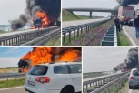DRAMATIČNI PRIZORI KOD ŠIMANOVACA! Kamion izgoreo u buktinji, eksplozije parale nebo, očevici van sebe: "Od detonacija se TRESU automobili!" (VIDEO)