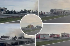 ŠLEPERI POTPUNO IZGORELI! Pogledajte kako izgledaju kamioni koji su se sudarili između Šimanovaca i Pećinaca! (VIDEO)
