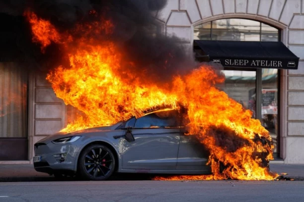 ZAPALJEN SALON AUTOMOBILA TESLA! Učesnici protesta razbili i prozore banke, policija morala da primeni silu! (FOTO, VIDEO)