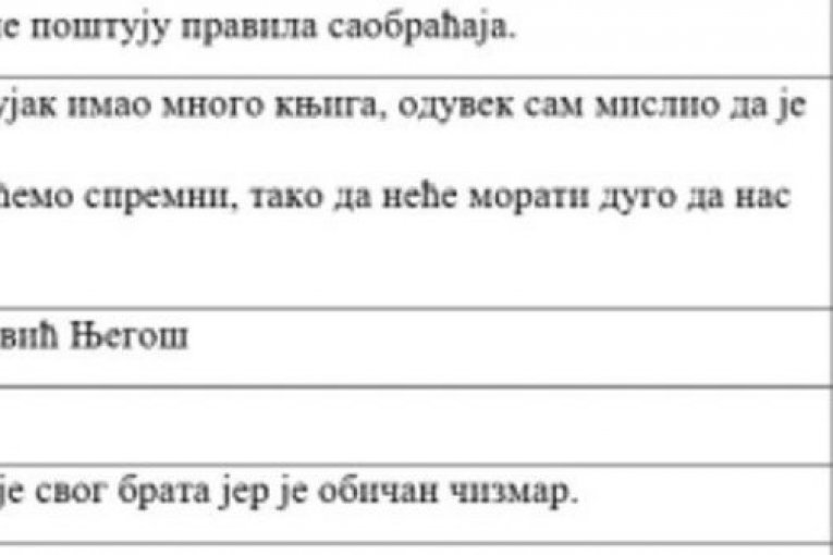 Rešenja testa iz srpskog jezika 