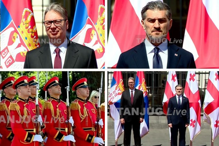 GRUZIJA UKRAŠENA HILJADAMA SRPSKIH ZASTAVA! Velikodušan prijem predsednika Srbije u predsedničkoj palati Gruzije! (VIDEO)