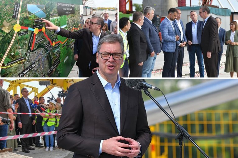 OVO JE ARHITEKTONSKO REMEK DELO, ČUDO! Predsednik Vučić prisustvovao spajanju konstrukcije na mostu preko Dunava (FOTO)