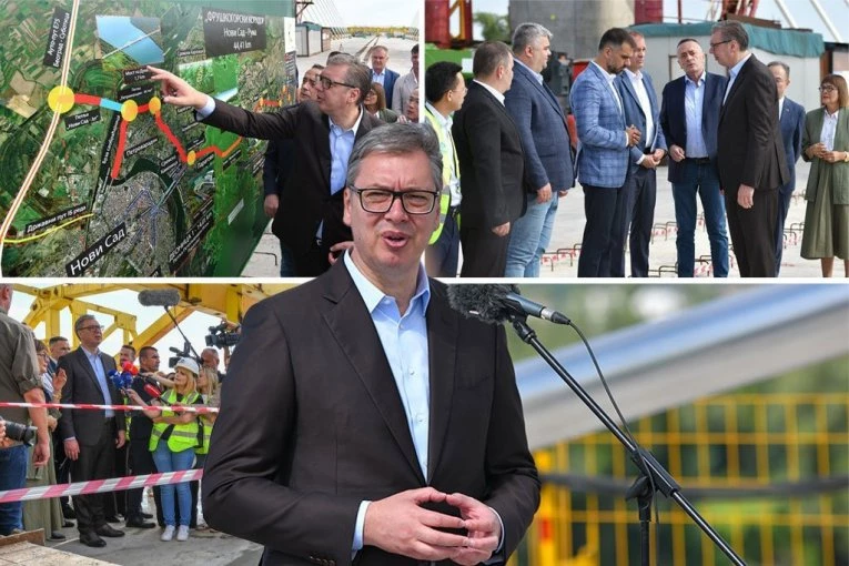 OVO JE ARHITEKTONSKO REMEK DELO, ČUDO! Vučić na spajanju mosta preko Dunava kod Petrovaradina (FOTO)