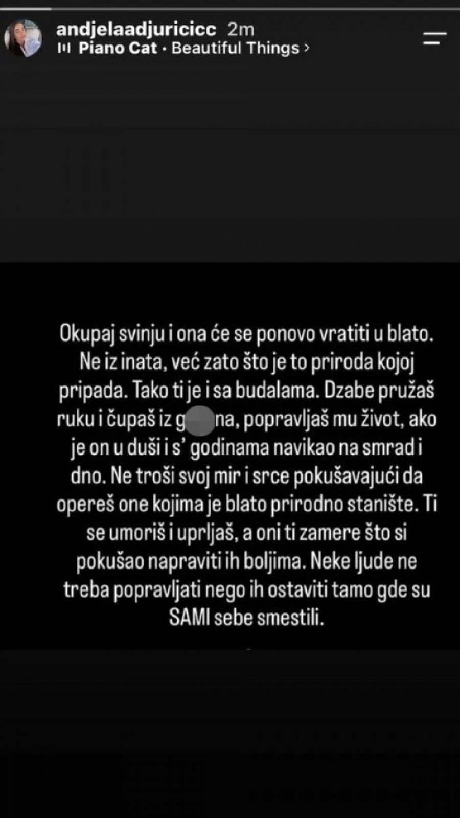 "OKUPAJ SVINJU I VRATIĆE SE U BLATO, NAVIKAO JE NA SMRAD I DNO" Anđela Đuričić brutalnom objavom udarila na Gastoza!? MREŽE GORE ZBOG PORUKE!