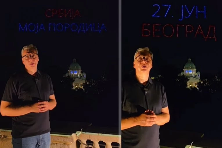 "DRON-ŠOU JE PREDIVAN, VIDIMO SE SUTRA"! Vučić još jednom pozvao narod na skup ispred Narodne skupštine! (VIDEO)