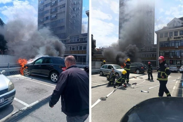 BUKTINJA PROGUTALA MERCEDES NA ČUKARICI! Gust crni dim kuljao iz vozila, vatrogasci stigli za samo tri minuta i sprečili katastrofu! (FOTO)