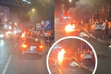 SAZNAJEMO! HOROR SCENA KOD DOMA OMLADINE! Strahovit udes - motor u plamenu, vozač nepomično leži kraj njega! (VIDEO)