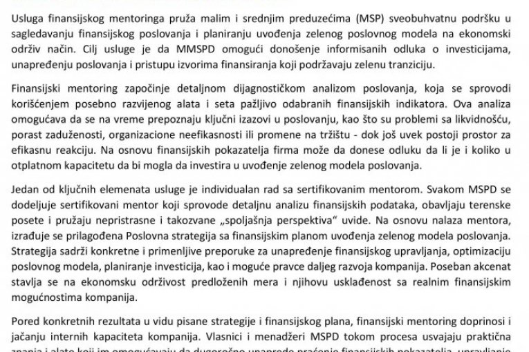 SAVETODAVNI PROGRAM PODRŠKE DEKARBONIZACIJI ZA MALA I SREDNJA PREDUZEĆA
