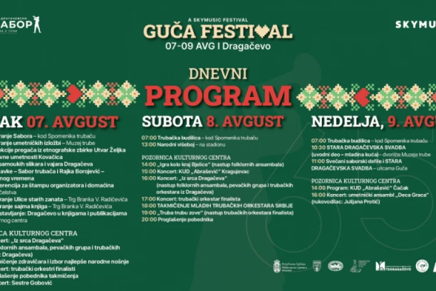 Trubačka budilica, narodni višeboj i čuvena Dragačevska svadba: Pogledajte šta još donosi dnevni program 65. Sabora u Guči