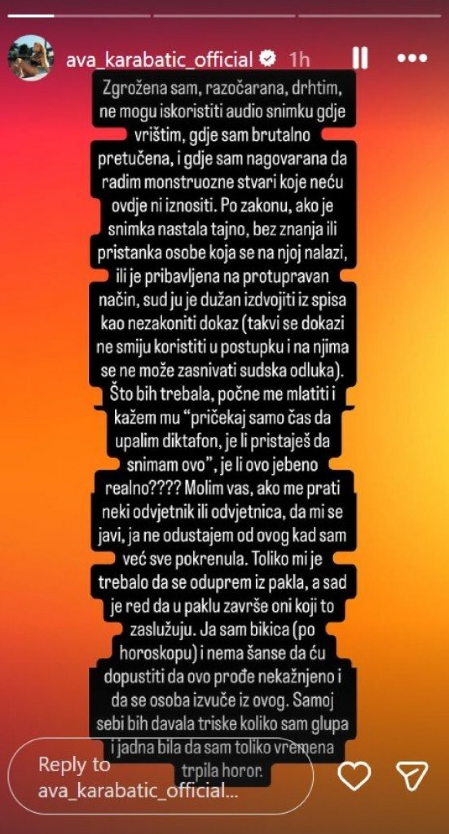 UZNEMIRUJUĆI DETALJI! Ava Karabatić se oglasila iz policije: BRUTALNO SAM PRETUČENA I NATERANA DA RADIM MONSTRUOZNE STVARI!